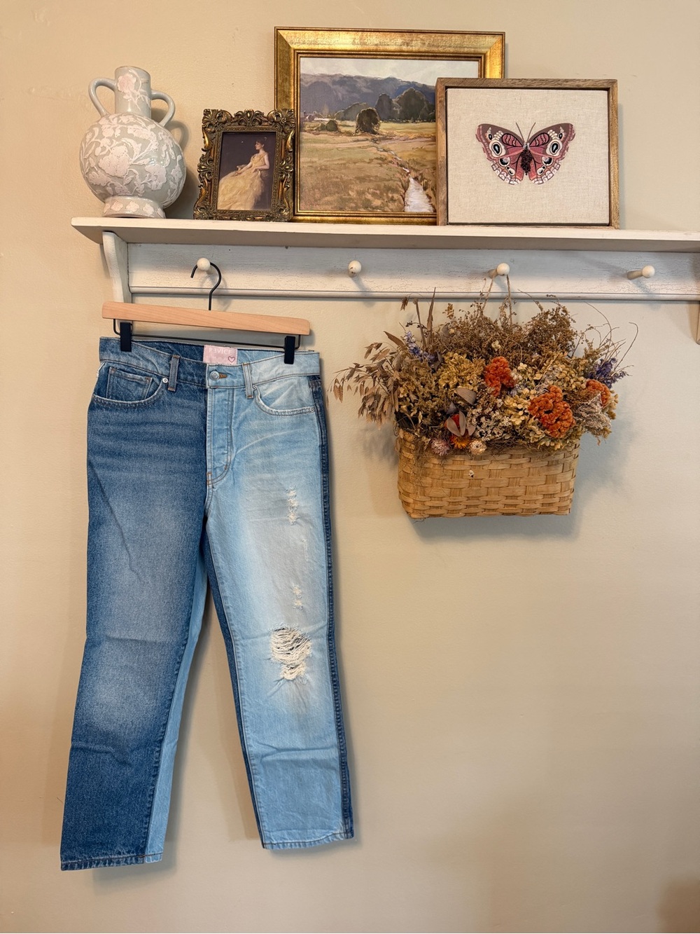 REVICE Two-Tone Straight Leg Jeans in Light & Dark Blue